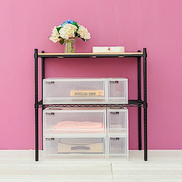 dayneeds 松木 90x45x90公分 二層收納架(烤漆黑) 實木層架/展示架/置物架