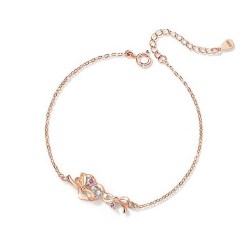 優惠活動 [現貨商品]【焦糖小姐Ms caramelo 】925純銀 彩色鋯石手鍊 愛心&蝴蝶結 玫瑰金手鍊