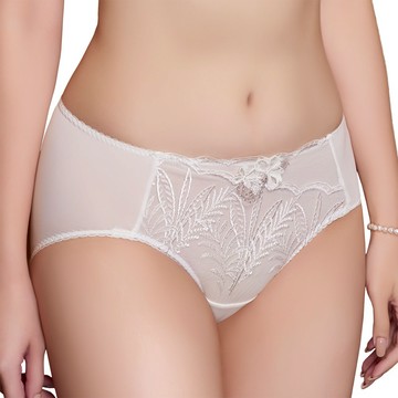 SWEAR 思薇爾 晶燦珠戀系列 M-XXL 涼感 消臭 蕾絲 刺繡 中腰 三角 女內褲 (奶酪白)