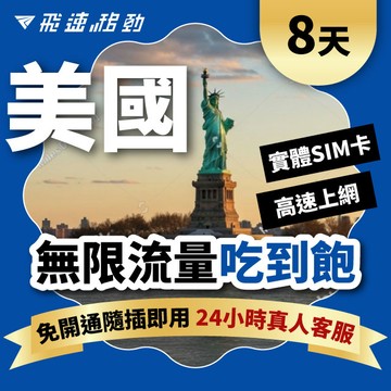 Fastmove 8天 美國上網卡 無限流量吃到飽