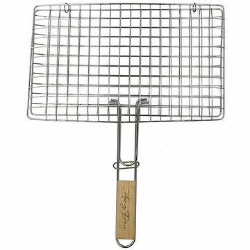 呷霸 木柄多功能烤魚網 扣環設計夾緊食材 輕鬆翻面 燒烤兩用 方便清洗  長46(含木柄) x 寬34 x 高21cm  1個