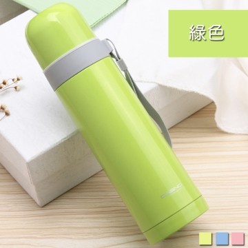 PUSH! 戶外休閒用品不袗雙層無尾真空保溫水壺保溫瓶500ml保溫杯E86-2綠色