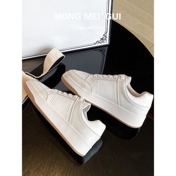 真皮厚底小白鞋女2026年春季新款百搭松糕增高面包休閑板鞋運動鞋