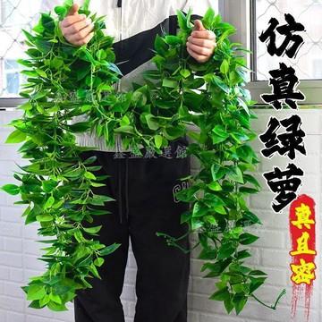 💖臺灣-出貨💖仿真藤條綠蘿葉裝飾綠藤假樹葉藤蔓塑料花藤水管道遮擋空調綠葉花04kl