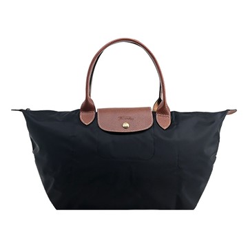 LONGCHAMP LE PLIAGE系列再生尼龍寬版摺疊肩背/手提水餃包(大/黑)