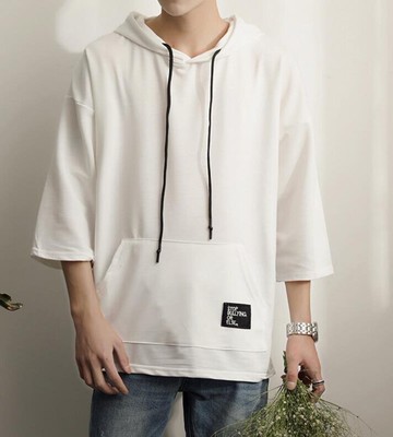 FINDSENSE MD 時尚 男 韓國 休閒 寬鬆 大口袋 連帽  七分袖 短袖T恤 學生短T 潮T 特色短T