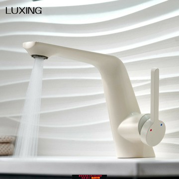 【台灣公司 可開發票】全銅奶白色衛生間浴室柜洗手盆面盆水龍頭冷熱防濺水家用槍灰龍頭