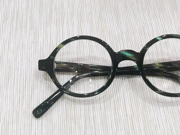 綠色斜紋圓框眼鏡 梨型鏡框  日本手造