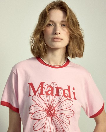 MARDI MERCREDI 撞色 印花短TEE 粉色 經典小雛菊 紅花 SLIM RINGER TSHIRT FLOWERMARDI