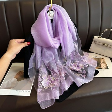 【巴黎精品】現貨+預購 絲質絲巾羊毛圍巾-絲滑繡花紗巾氣質女配件12色a1gt23