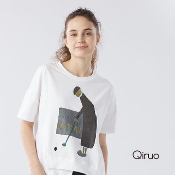 【Qiruo 奇若名品】專櫃白色短袖上衣腰部上下剪裁不規則造型上衣2120A