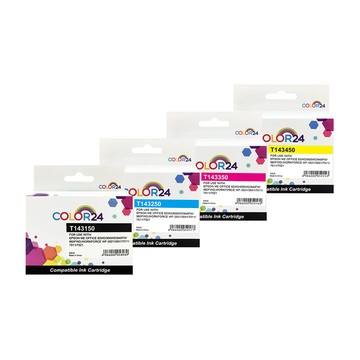 Color24 for Epson 1黑3彩高容量 T143150/T143250/T143350/T143450 (NO.143) 相容墨水匣/ 適用82WD/900WD/940FW