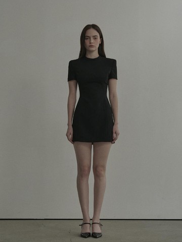 Half Neck Tailored Suit Mini Dress [Black]