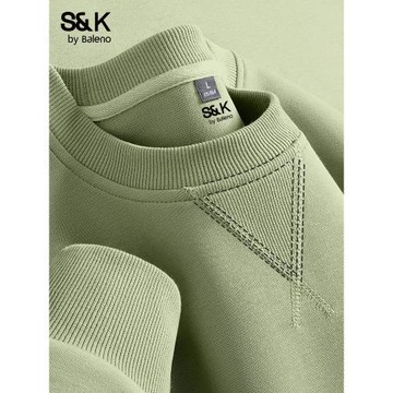 班尼路S&K系列圓領無帽衛衣男款秋季重磅三角領長袖豆綠色外套男A