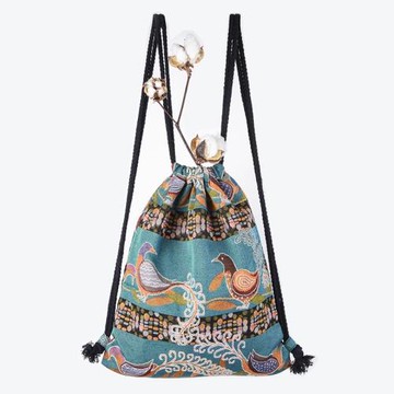 加厚提花粗線針織抽繩包民族風幾何格紋輕便出游旅行