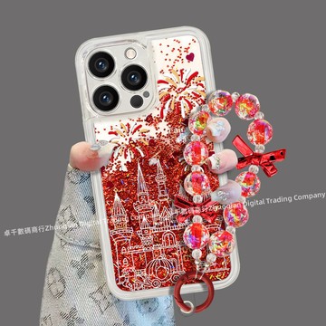 城堡煙花 閃粉流沙殼 贈送蝴蝶掛繩 適用於 蘋果 iPhone 17 16 15 14 13 12 11 Pro max