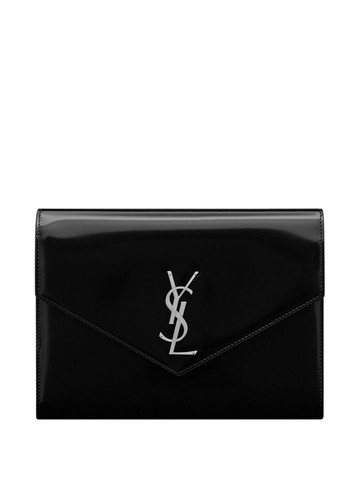 Saint Laurent - Cassandre Envelope leather clutch bag - women - CALFSKIN/Metal/Organic Cotton - One Size - Black