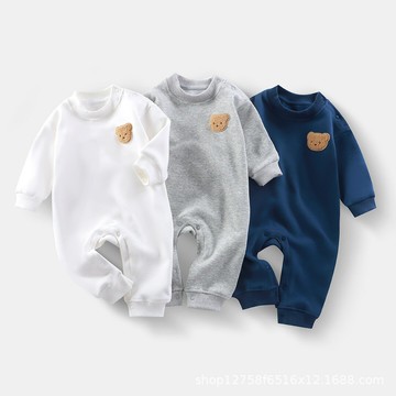 寶寶爬爬服春秋新款嬰幼兒加絨保暖運動連體衣新生兒簡潔家居哈衣鑫弘-萌寶童裝可開發票
