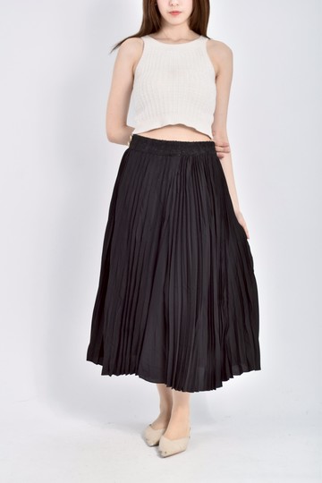 (L) mu i質感小香風小百摺黑色長裙