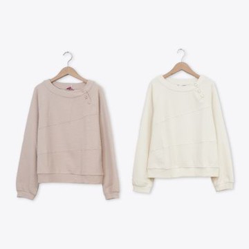 【CUMAR】立體壓紋布底剪裁設計開釦圓領上衣 粉 米