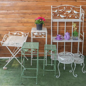 鐵藝小鳥系列三層花架凳多肉架花盆架陽臺室內落地高款置物架2號