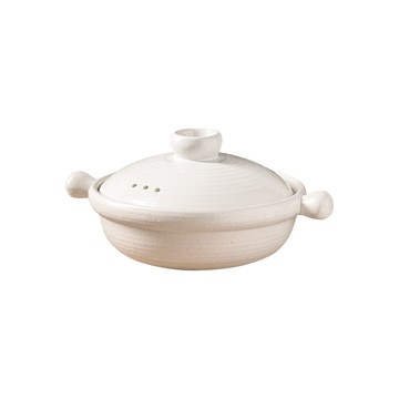 萬土燒日式雙耳圓柄燉煮湯鍋/多功能陶鍋3500ml-白色款