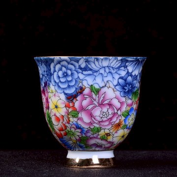 陶生活功夫茶杯陶瓷手繪青花瓷品茗杯主人杯全手工描金小茶杯茶具1入