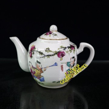 古玩收藏 粉彩九子攀桃 福壽茶壺復古懷舊文玩茶具 家居裝飾擺件