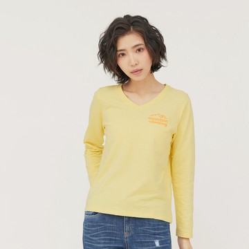 戶外風登山英文標語上衣(淡黃色)-女