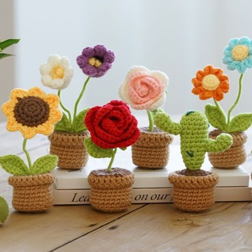 【花花市集】花花市集 編織盆栽 編織花 編織向日葵 針織花 畢業禮物 毛線花 禮物 編織花盆栽 - 不挑款出貨