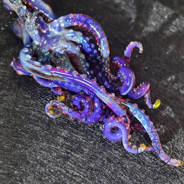 小眾原創設計 特殊款 手工燒玻璃 多彩琉璃章魚造型項鏈吊墜(E色)