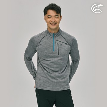 ADISI 男半門襟透氣快乾保暖中層衣(胸前口袋) AL2221063 (S-2XL) 煙灰色｜內裡鬆餅紋 磨毛 刷毛 彈性 排汗速乾 機能 休閒