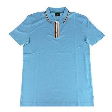 PAUL SMITH撞色條紋素面POLO衫(水藍)