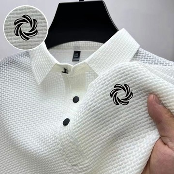 免運 桑蚕丝网眼短袖T恤男夏衬衫领纯色保polo衫