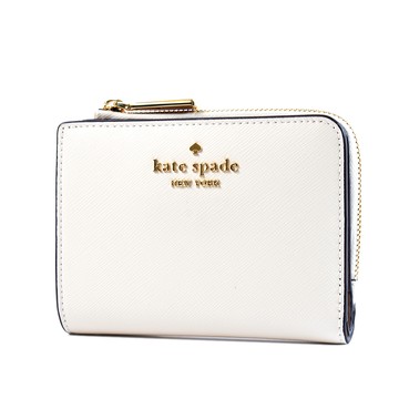 KATE SPADE Madison L型拉鍊袋防刮釦式短夾-米白