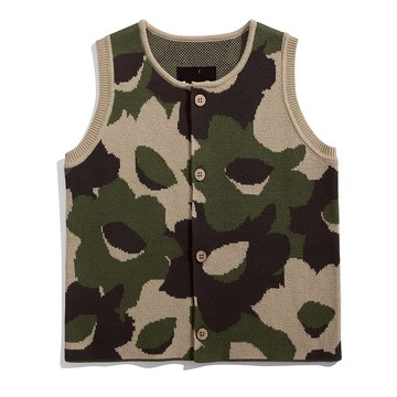 寶寶 幼生禮物 童裝 全棉水仙花圖案開胸針織背心 - 迷彩水仙花