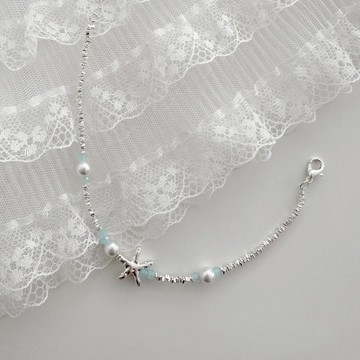 【Fee隔日到貨單色】海洋感天空藍珍珠海星碎銀金屬手鏈🔥銀色手鍊 閨密手鍊 手鍊女 韓系手鍊 金屬手環 百搭手環