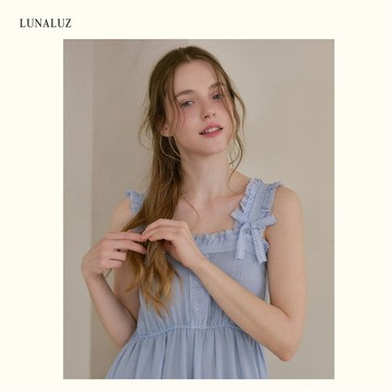 LUNALUZ 天絲睡衣洋裝  120cm超長版・晨霧藍 26S