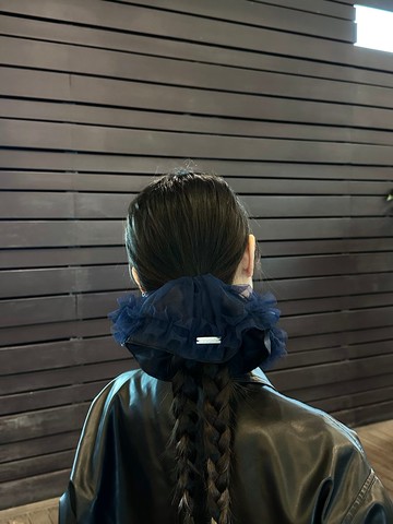 【客製化刺繡】goody藍色ruffle薄紗髮圈