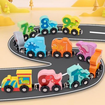 木制兒童早教磁性數字恐龍拖拉小火車鍛煉手眼協調益智玩具