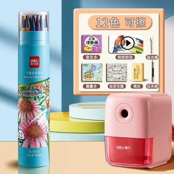 得力可擦彩色鉛筆手繪塗色筆套裝（12色+繪畫8件套）