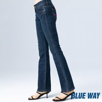 BLUE WAY – 骷髏青古鍊丹寧伸縮靴型褲