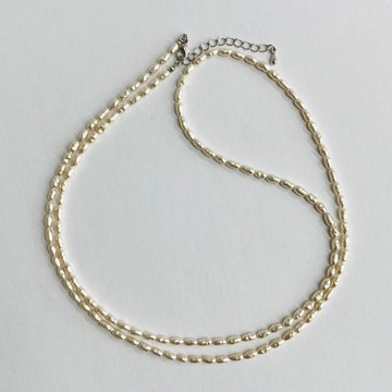 玻璃巴洛克珍珠歌劇項鍊/約 3x6 mm/約 79 公分+5 公分/白米色/日本製造