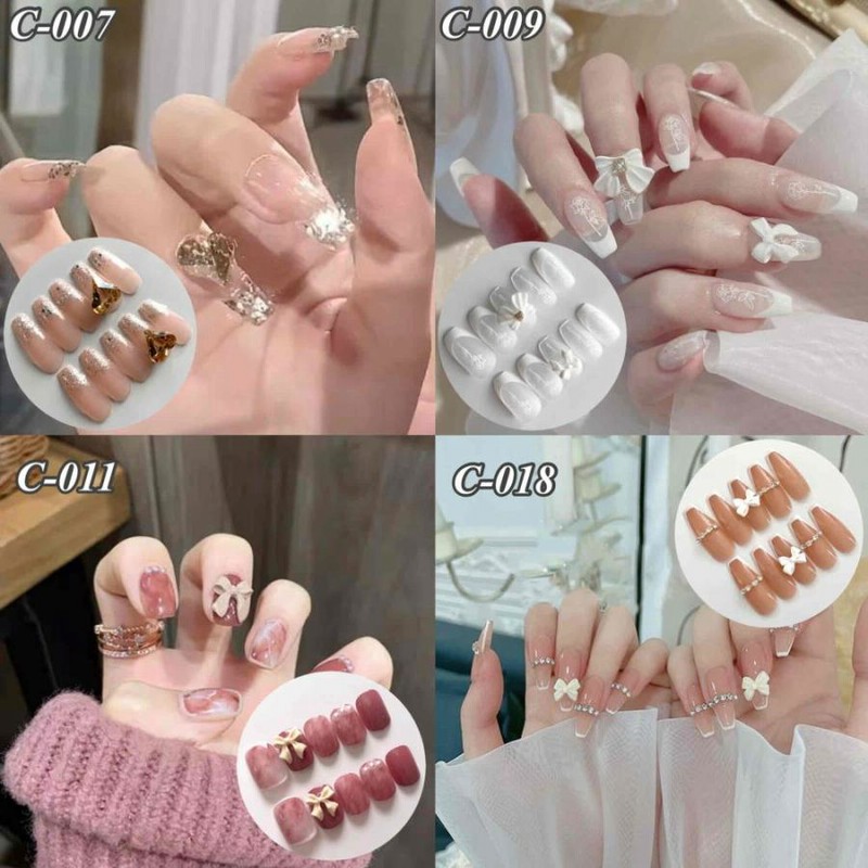 ネイルチップ 成人式 ロング ショート 韓国 貼るだけ 可愛い キラキラ 量産型ネイルチップ 011