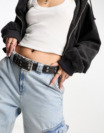 My Accessories London webbing double eyelet grunge belt in black