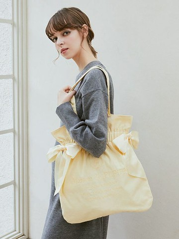 【WEB限定】雙側蝴蝶結縮口造型手提帆布袋(8S43F0J2200) - Maison de FLEUR