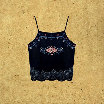 花贈 新中式復古香云紗 刺繡如意頭吊帶背心