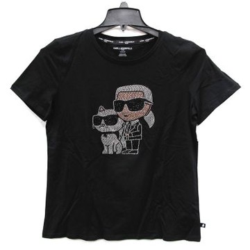 Karl Lagerfeld 卡爾與寵貓水鑽短袖上衣(黑色)
