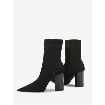 2025秋冬季針織襪靴短靴春秋單尖頭彈力瘦瘦靴女高跟粗跟鞋女鞋子