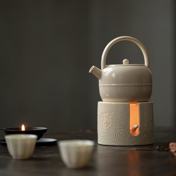 草木祠 陶瓷提梁壺過濾泡茶壺 煮茶溫茶套裝蠟燭底座溫茶爐酒精爐